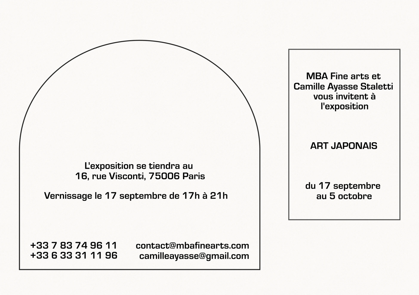 Carton d'invitation de l'exposition en cours.